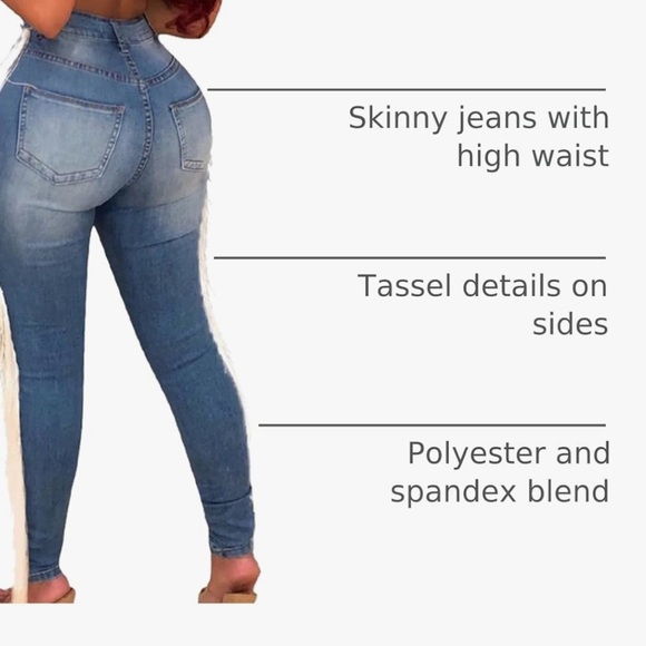 Lucuna Bodycon Jeans Side Tassel Stretch Denim Distressed Jeans women XXXL - Picture 2 of 3